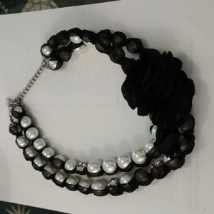 White House Black Market pearl and fabric flowered necklace